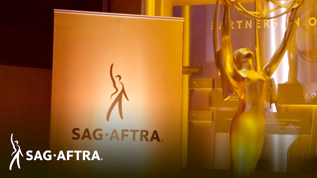 SAG-AFTRA banner to the left of TV Academy statue