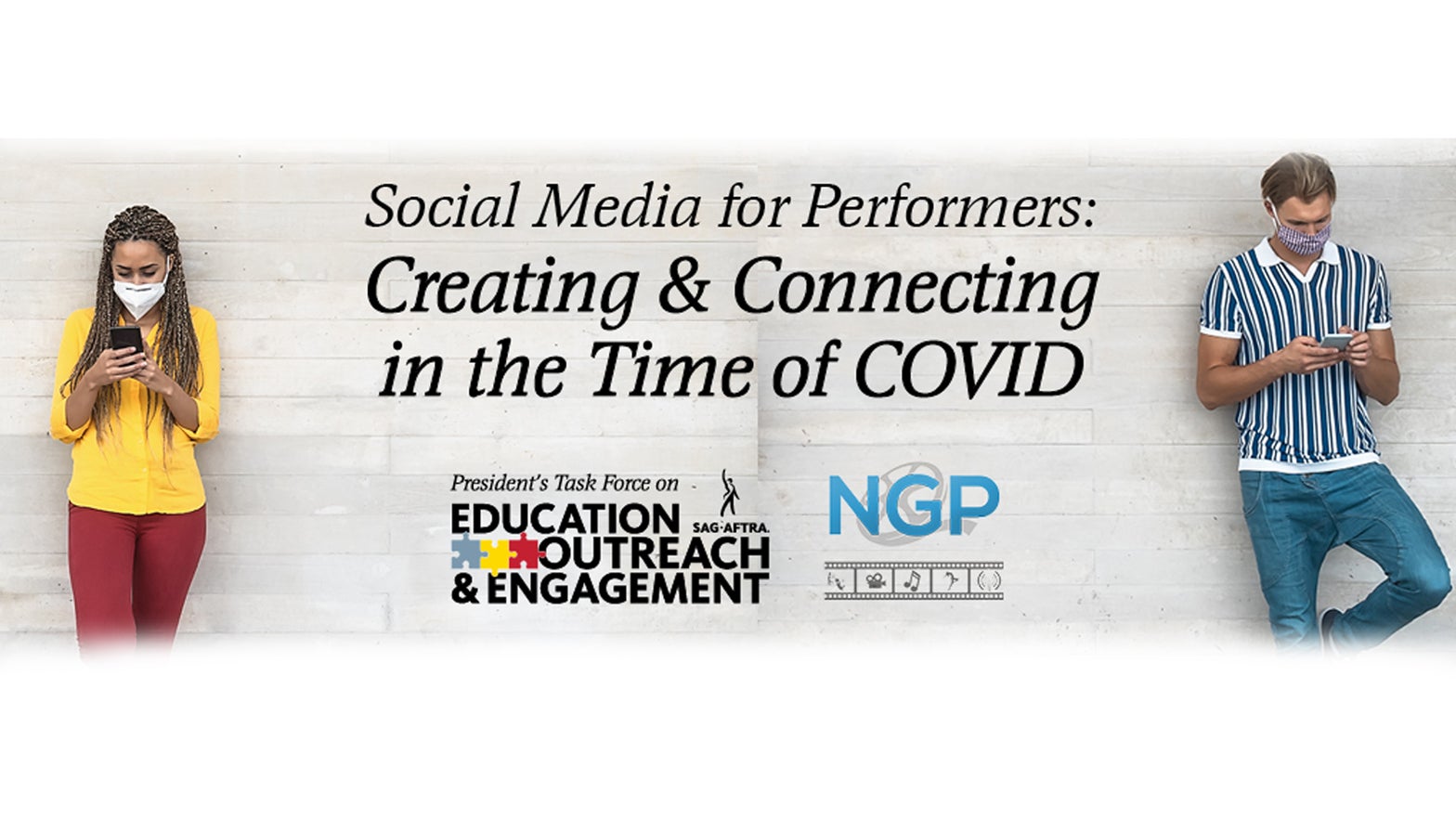 'Social Media for Performers: Creating & Connecting in the Time of COVID' across the top in italics 'Wednesday, September 9 10 a.m. PT/ Noon CT/ 1 p.m. ET'