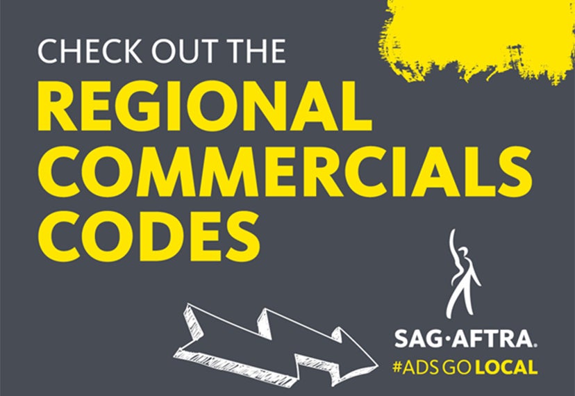 Graphic with "Check out the Regional Commercials Codes" text and SAG-AFTRA logo