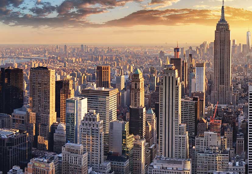 A skyline view of New York City