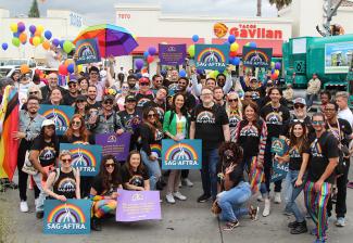 SAG-AFTRA members and staff join the L.A. Pride Parade 2023.