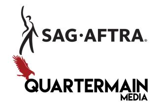SAG-AFTRA horizontal logo in black and the Quartermain logo stacked