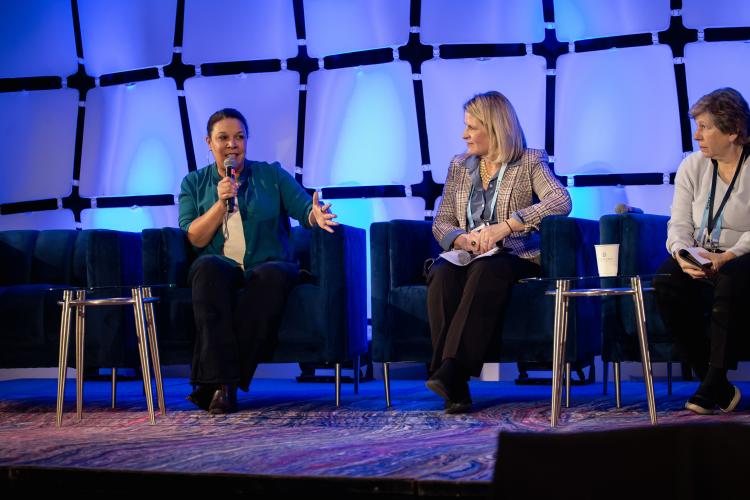 SAG-AFTRA Executive Vice President Linda Powell, left, with Shuler and AFT President Randi Weingarten at the ‘Worker Rights in the Age of Tech’ panel.