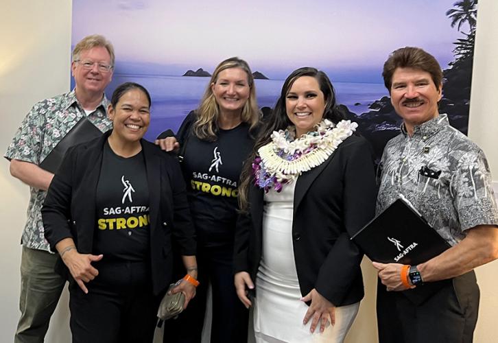 Hawaii Local Secretary Scott Swartz,  member Shereen Balles, President Andy Sikkink, Hawaii State House Representative Natalia Hussey-Burdick,  Vice President Charles Uyehara