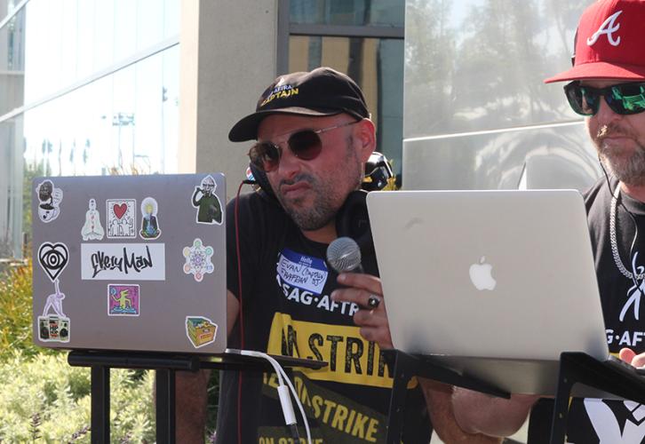 Evan Shafran deejays from behind his laptop.
