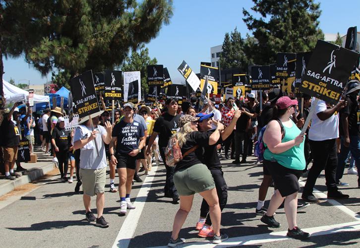 SAG-AFTRA members, family and friends outside NBCUniversal on Aug. 4.