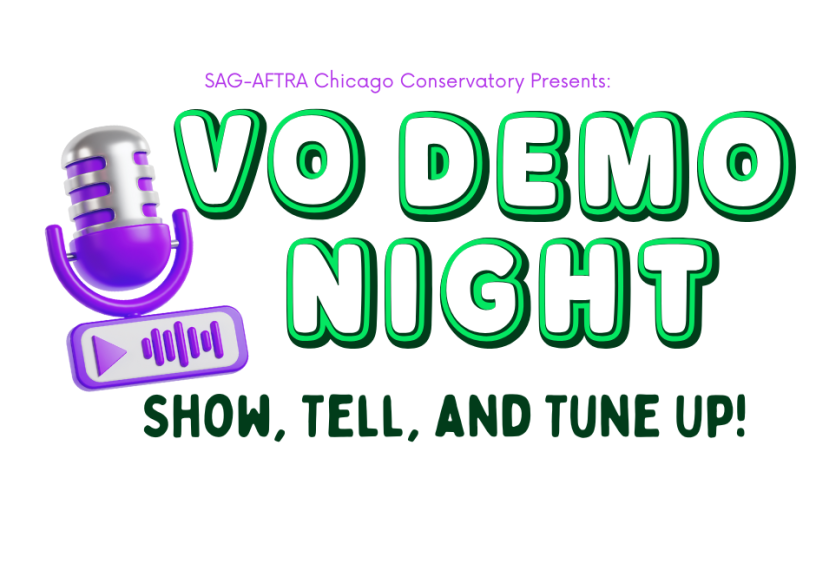 VO Demo Night, promoted with a large purple microphone and bold text