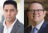 A two-in-one headshot of Noshir “Nosh” Dalal and SAG-AFTRA NED & Chief Negotiator Duncan Crabtree-Ireland. Dalal wears a gray blazer over a white shirt. His expression is solemn.