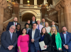 Top row from left: SAG-AFTRA Member John Carroll Lynch and IATSE International Representative Wade Tyree. Second row from left: WGAE Executive Director Sam Wheeler, DGA National Vice President Laura Belsey, Theatrical Teamsters Local 817 President Tommy O