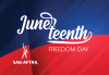 Juneteenth Freedom Day A red, white and blue patriotic background with the text Juneteenth Freedom Day across the front with the SAG-AFTRA logo in the lower left corner.