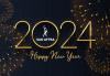 Happy New Year 2024 from SAG-AFTRA! Black background with gold fireworks and text reading Happy New Year 2024 with the SAG-AFTRA logo in white.