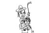 #SOSSBS Business man wearing SBS shirt and Alarcon on his hat sits on the shoulders of a Mega/La Raza DJ holding a whip in his left hand and rop in his right. The DJ is holding a mic in his left hand and headphones and rope in his mouth.