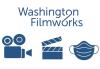 Washington Filmworks 'Washington Filmworks' logo with camera, clapper and mask below in blue