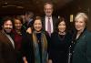 From left, SAG-AFTRA Deputy General Counsel & National Director, Governance Justin Touretz; SAG-AFTRA New York Administration Supervisor Verania Kenton; SAG-AFTRA Chief Labor Policy Officer and New York Executive Director Rebecca Damon; SAG-AFTRA National Board and New York Local Board member Jay Potter, New York Gov. Kathy Hochul, and New York Department of Labor Commissioner Roberta Reardon. Photo by Don Pollard/Office of Gov. Hochul. A group of six people smile in the ballroom of a hotel.