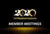 2020 TV/Theatrical Member Meeting White 2's with gold brush stroke 0's and "TV/Theatrical Contracts" centered on line 2 in gold and "MEMBER MEETINGS" centered on line 3 in white with gold dust fading out