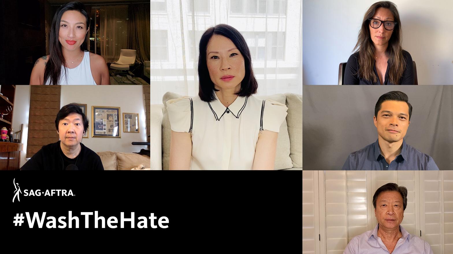 Wash The Hate Stills from video, Jeannie Mai, Ken Jeong, Lucy Liu, Christina Chang, Vincent Rodriguez III, Tzi Ma with #WashTheHate